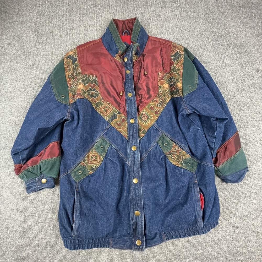 Two Twenty Jacket Womens Plus 2X Blue Denim Aztec Southwestern Snap Front Print